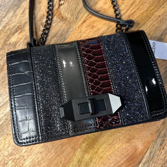 ALDO Animal Print Small Women Crossbody Animal Print Bag Black NWT - Picture 2 of 5